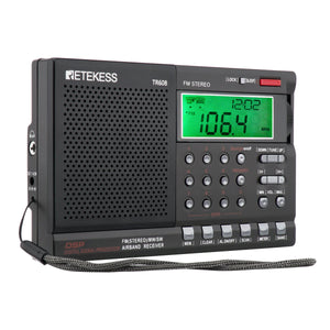 Retekess TR608 Aviation Band Radio FM/MW/S/Air Band Receiver w/ LCD Display Clock Alarm Sleep Timer