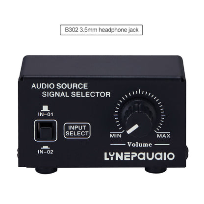 2 In 1 Out Audio Source Signal Selector Speaker Switcher Volume Adjustment 3.5mm Headphone Jack B302