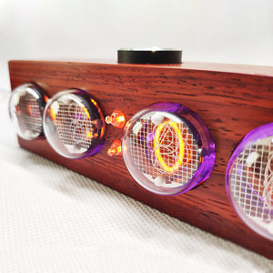 IN4 Glow Tube Clock Digital Nixie Clock LED Backlight Knob Operation Sandalwood Shell Square Type