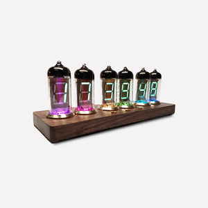 IV11 Fluorescent Tube Clock Glow Tube Clock Bluetooth Control Electronic Alarm Clock (Walnut Wood)