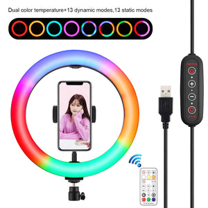 10.2&quot; RGBW Dimmable LED Ring Light Fill Light 168pcs LED Beads w/ Remote Control Phone Clamp PU504B