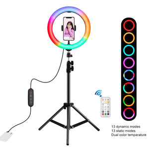PKT3081B 10.2&quot; RGBW Dimmable LED Ring Light Fill Light 168pcs LED Beads PU504B + 1.1M Tripod Stand