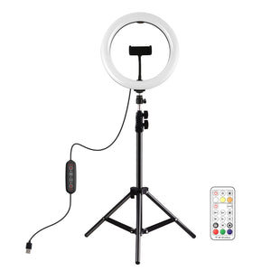 PKT3081B 10.2&quot; RGBW Dimmable LED Ring Light Fill Light 168pcs LED Beads PU504B + 1.1M Tripod Stand