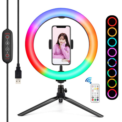 PKT3082B 10.2&quot; RGBW Dimmable LED Ring Light Fill Light 168pcs LED Beads PU504B + 8.3cm Tripod Stand