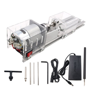 Mini Lathe Beads Machine Wood Working DIY Lathe Set with DC 24V Power Adapter Metal Cover