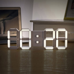 LED 3D Digital Clock Electronic Clock Remote Control Version w/ Alarm Clock Timing Function White Light White Shell