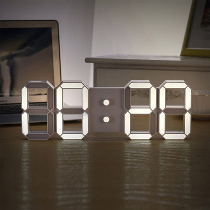 LED 3D Digital Clock Electronic Clock Remote Control Version w/ Alarm Clock Timing Function White Light White Shell