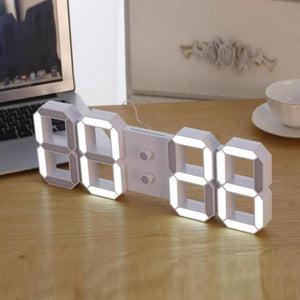 LED 3D Digital Clock Electronic Clock Remote Control Version w/ Alarm Clock Timing Function White Light White Shell
