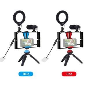 PKT3085 Vlog Smartphone Video Rig + 4.7&quot; RGBW Ring Light + Microphone + Pocket Tripod + Ball Head