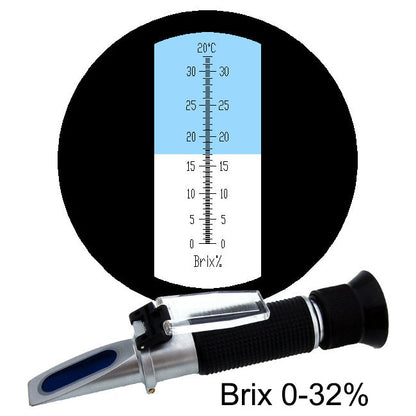 Handheld Brix Refractometer Brix Meter ATC Saccharimeter for Sugar Fruit Food Beer 0~32% Test Range