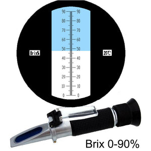 Handheld Brix Refractometer Brix Meter ATC Saccharimeter for Sugar Fruit Food Beer 0~90% Test Range