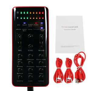 T3 Live Sound Card Audio External USB Headset Microphone Sound Card for Mobile Phone Computer