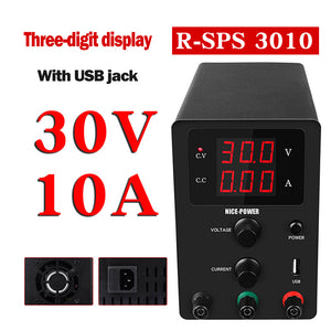 R-SPS3010 Adjustable DC Power Supply For Cellphone Repairs Output 0-30V 0-10A 3-Digit Display Black