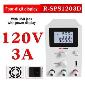 R-SPS1203D Adjustable DC Power Supply Switching Power Supply Output 0-120V 0-3A 4-Digit Display White
