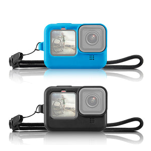PU518 Camera Silicone Protective Case Cover With Wrist Strap &amp; Lens Cover For GoPro HERO 9 Black