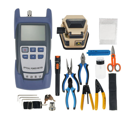 Fiber Splicer Tools Kit w/ SKL-80C Fiber Cleaver Optical Power Meter 10KM Visual Fault Locator Box