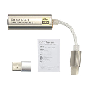 iBasso DC03 DAC Headphone Amplifier Type-C To 3.5MM Phone Headphone Cable External Sound Card Silver