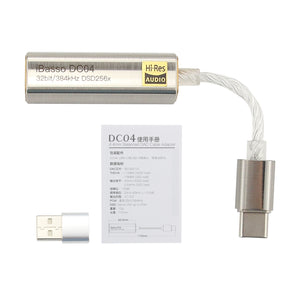 iBasso DC04 Headphone Amplifier DAC Type-C To 4.4MM Phone HiFi Headphone External Sound Card Silver