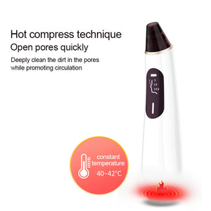 Visual Blackhead Remover Pore Cleaner Tool Heating Facial Cleansing Device w/ Vacuum Suction Heads