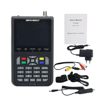 iBRAVEBOX V9 Digital Satellite Finder Signal Meter Support H.265 3.5&quot; LCD Screen HD 1080P Black