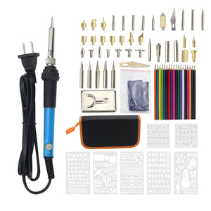 71pcs Wood Burning Pen Kit w/ Tips Soldering Iron Drawing Templates 18 Colored Pencils US Plug