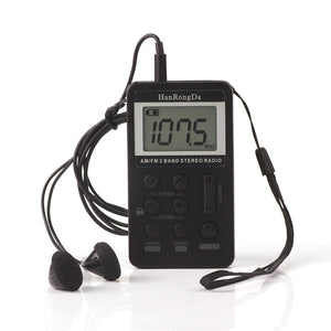 HRD-103 AM FM Radio Mini Radio Portable Pocket Radio Rechargeable USB Port LCD Display Black