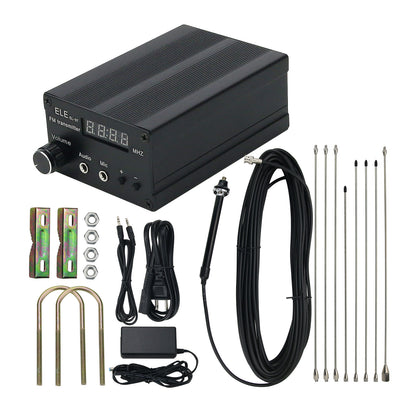 5W Stereo FM Transmitter Wireless Radio Transmitter Power Adjustable w/ Outdoor Antenna Audio Cable