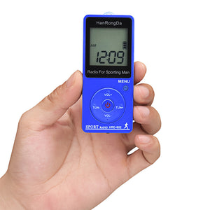 HRD-602 Sport Radio AM FM Radio Mini Radio Pocket Pedometer Function Conference Receiver Blue