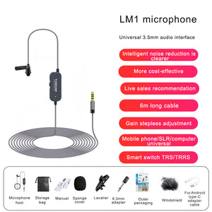 6M/19.7FT LM1 Collar Mic Collar Microphone w/ Conversion Cable For Android Noise Reduction