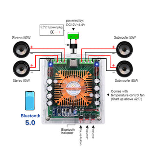 XH-A373K Car Bluetooth 5.0 Amplifier Board High-End Audio Amplifier Board High Power TDA7850H 4*50W