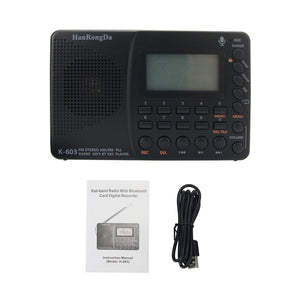K-603 Bluetooth MP3 Player Recorder Full Band Radio AM FM SW Stereo Radio Recorder Digital Display