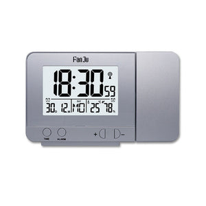 FanJu FJ3531 Projection Clock Alarm Clock Time Temperature Projection LED Screen USB Charging Silver