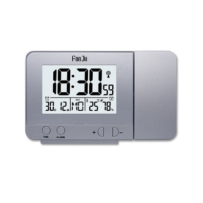 FanJu FJ3531 Projection Clock Alarm Clock Time Temperature Projection LED Screen USB Charging Silver