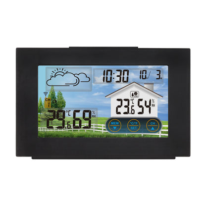 FanJu 3551A Touch Screen Weather Clock Alarm Clock Indoor Outdoor Thermometer Hygrometer Black