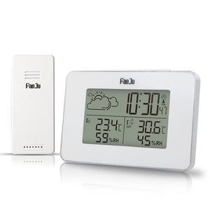 FanJu FJ3364 Weather Clock Electronic Alarm Clock For Indoor Outdoor Temperature Humidity White