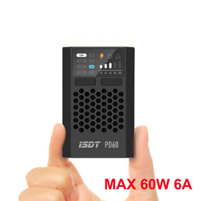 ISDT PD60 60W Lipo Battery Balance Charger Type-C Input For Lipo LiHV LiFe NIMH/Cd Battery For RC Car Racing Drone