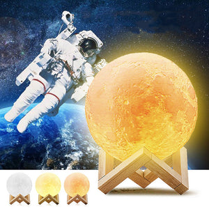 15CM/5.9&quot; Bluetooth Speaker Lamp 3D Moon Night Light USB Charging 3 Light Color Touch &amp; Tap Control
