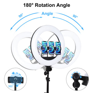 PKT3102 PULUZ 18 Inch Live LED Ring Light With Tripod Stand 70.9&quot; 3PCS Phone Clamps &amp; Remote Control