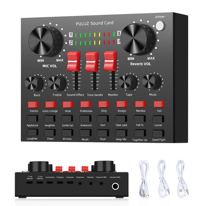 PU610B PULUZ Sound Card Mixer Recording Mixer For Mobile Phone Computer Bluetooth Anchor Live K Song