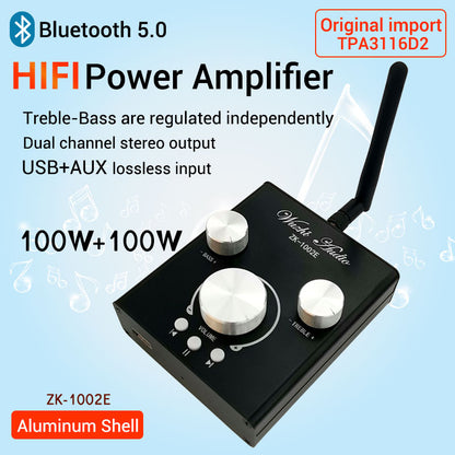 ZK-1002E Bluetooth 5.0 Audio Amplifier Module Hifi Stereo Amplifier 100W*2 Aluminum Shell TPA3116