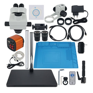 16MP Stereo Microscope 7X-45X Zoom PCB Repair Microscope Camera Trinocular with Universal Bracket