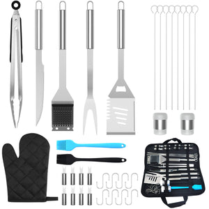 35Pcs BBQ Grill Tool Set With Storage Bag BBQ ToolsExtra Thick Stainless Steel Shovel and Fork and Cleaning Brush