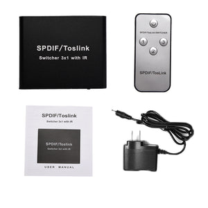 NK-L31 For Toslink Splitter SPDIF/Toslink Switcher 3x1 With IR 3 In 1 Out Optical Audio Splitter