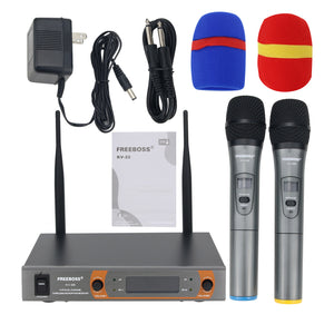 FREEBOSS KV-22 VHF Wireless Microphone 2 Handheld Mic + Receiver Dynamic Capsule Mixed Output