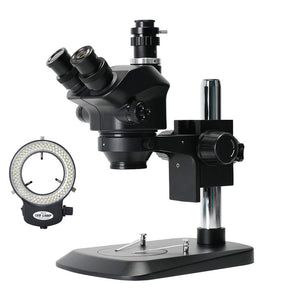 7X-50X Black Trinocular Microscope Stereo Microscope Kit w/ 144-LED Ring Light 2.0X Objective Lens