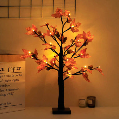 55CM/21.7&quot; Maple Hazelnut Tree Table Lamp Room Light Tree 32-LED Christmas Holiday Desktop Decor
