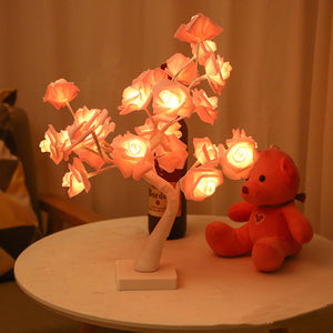 45CM/17.7&quot; Rose Tree Lamp Tree Table Lamp 24-LED Room Artificial Tree Decor Valentine's Day Present