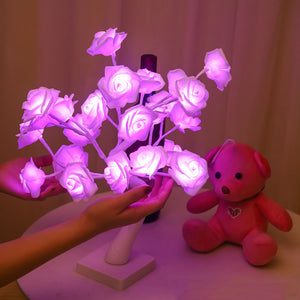 45CM/17.7&quot; Rose Tree Lamp Tree Table Lamp 24-LED Room Artificial Tree Decor Valentine's Day Present