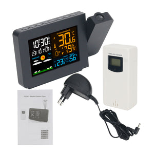 FanJu FJ3391 Weather Station Projection Clock Alarm Clock For Indoor Outdoor Temperature Humidity