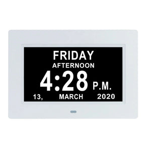 7 "Inch Digital Clock Calendar with Date Day Reminder 12H 24H 2 Modes for Elderly and Children White